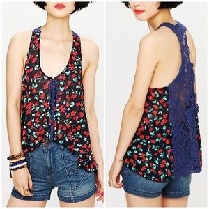 Free People Izzy Crochet Back Tank Top Large